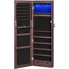 Songmics H Full Screen Mirrored Jewelry Cabinet Armoire in brown