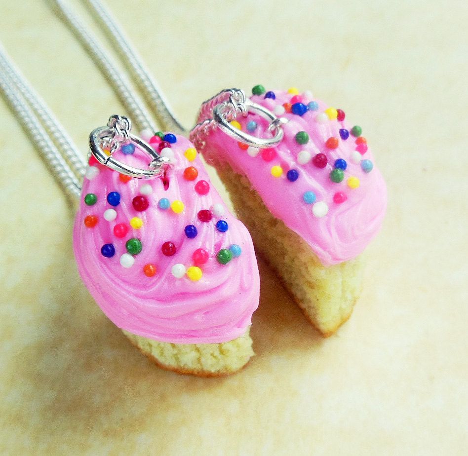 Non-edible pink sliced cupcake pendant 