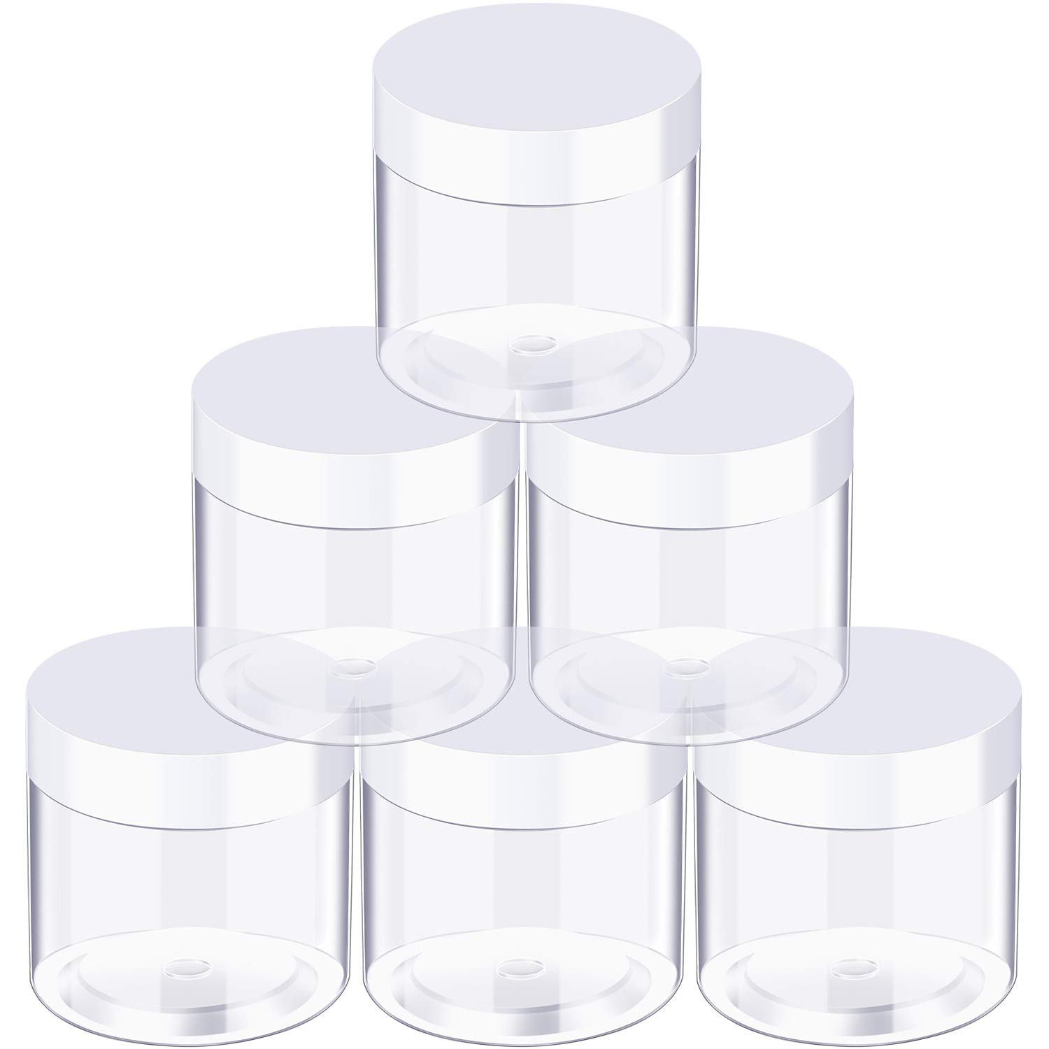 Six pieces Satinior 6 Pack 2 Oz Plastic Pot Jars Round Clear Leak Proof