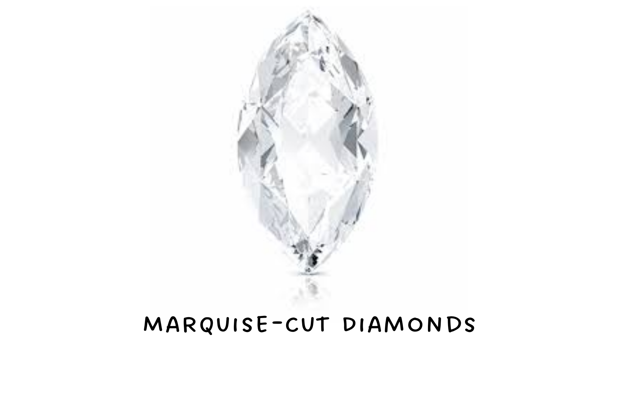 58 facets marquise cut diamond on a white background