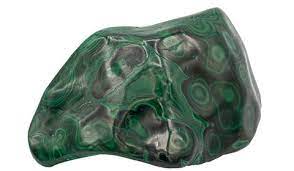 Malachite in the form of a rock with green and black circles