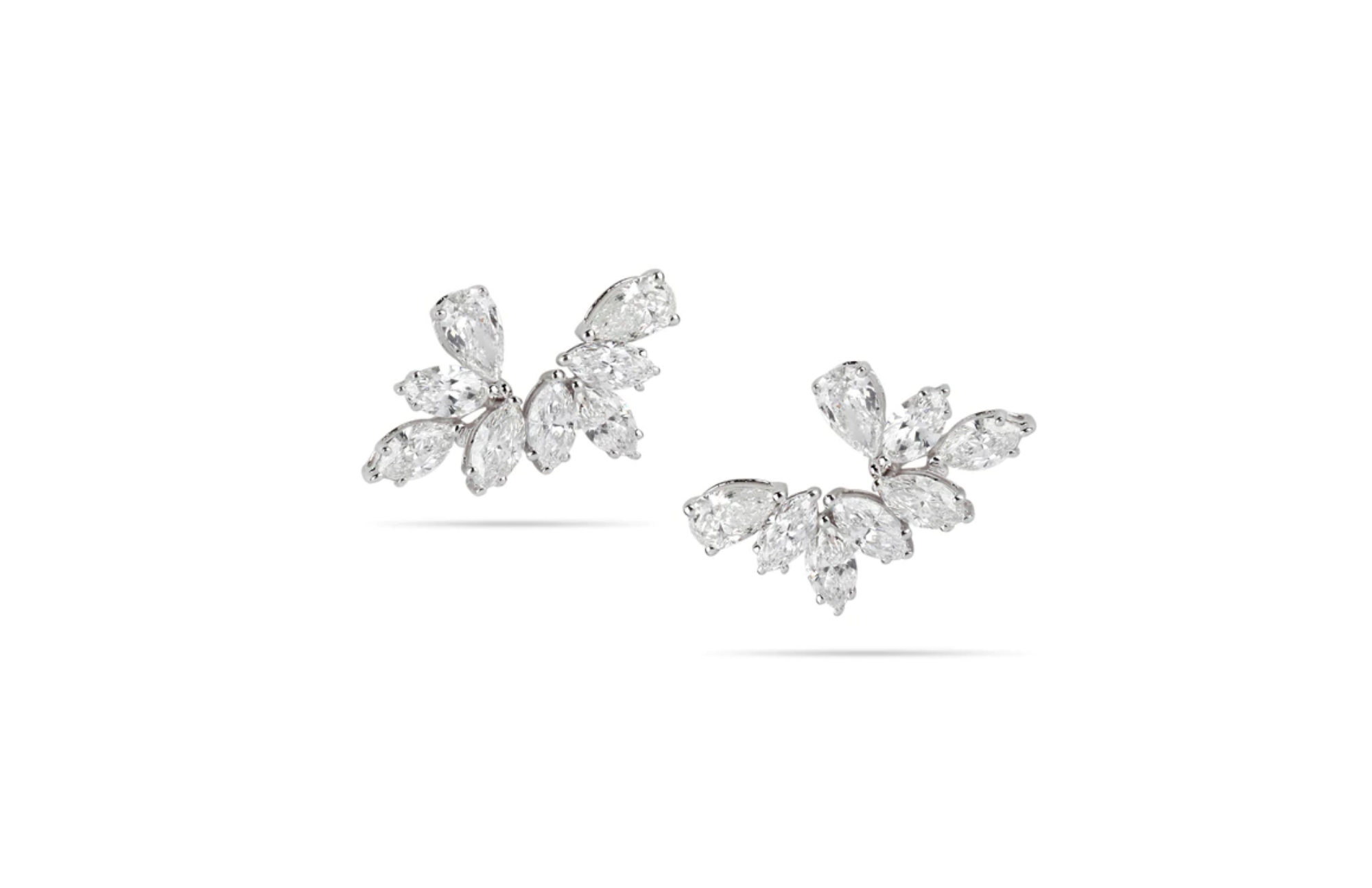 Marquise cut asymmetrical earrings with 18k white gold