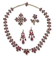 Antique Red Garnet Earrings And A Necklace 