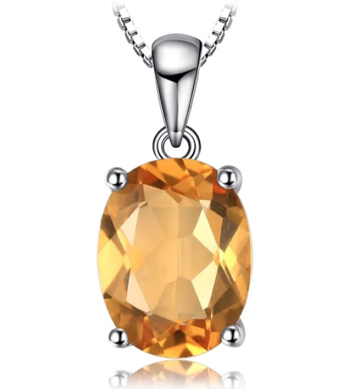 Yellow 1.7 carat oval cut Natural Citrine necklace