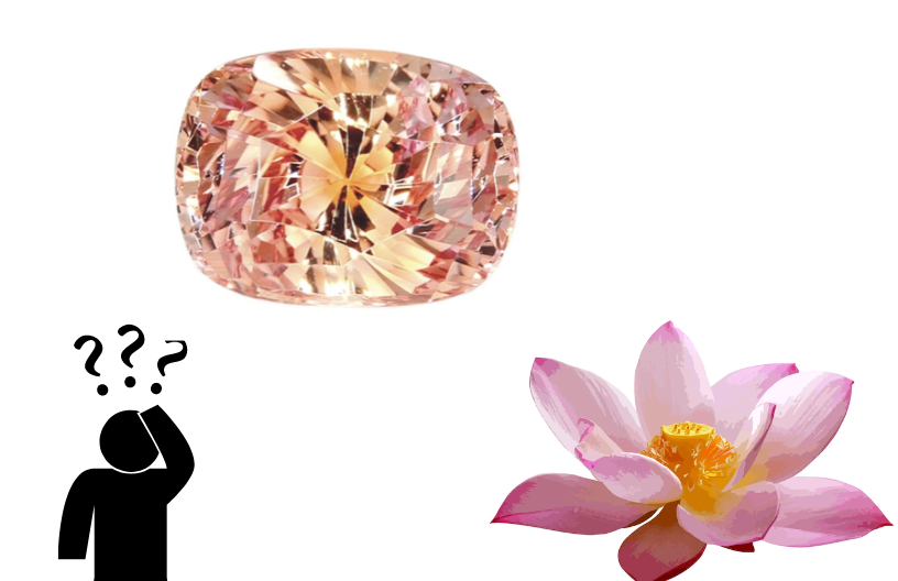 The padparadscha on the upper left corner and lotus flower on a lower right corner