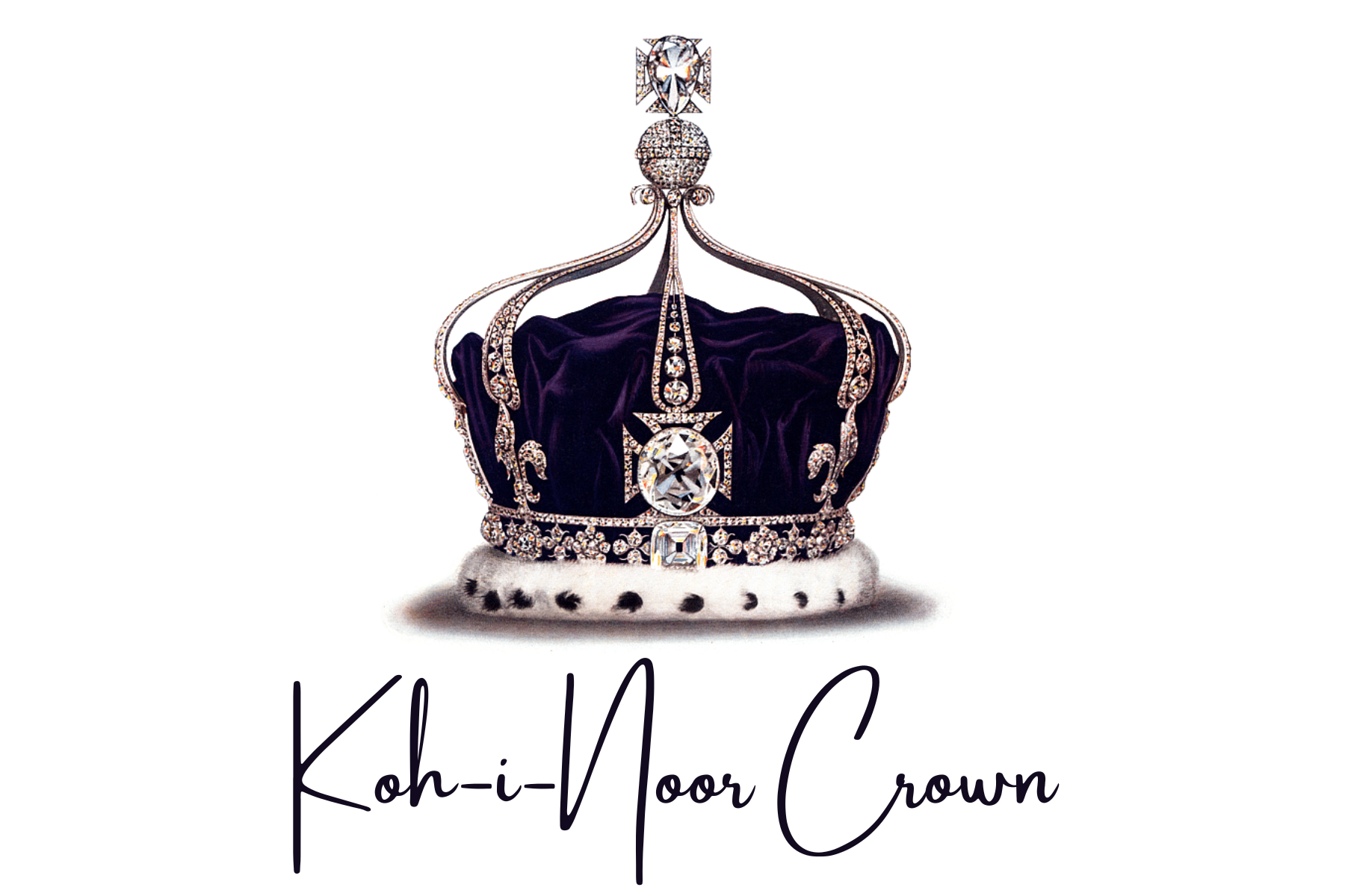 A tower-shaped Koh-i-Noor crown encrusted with diamonds that is 105.6 carats (21.12 g)