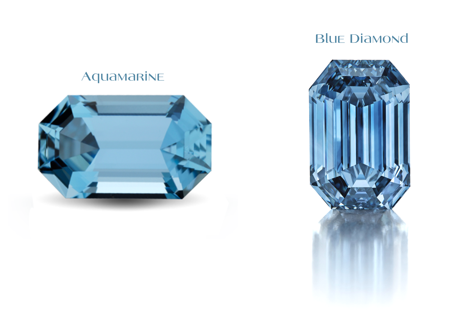 An aquamarine stone next to the blue diamond