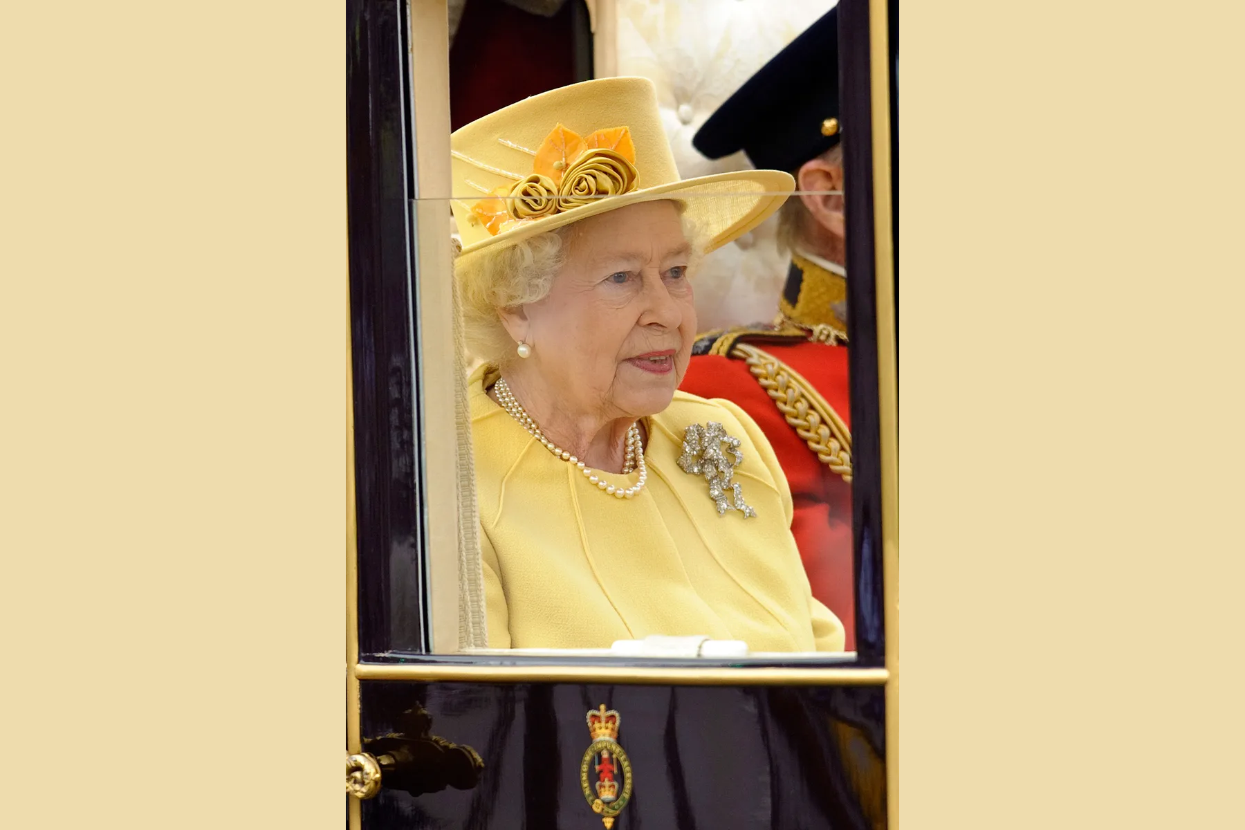 Queen Elizabeth II rode with her husband while wearing a lovers' knot brooch