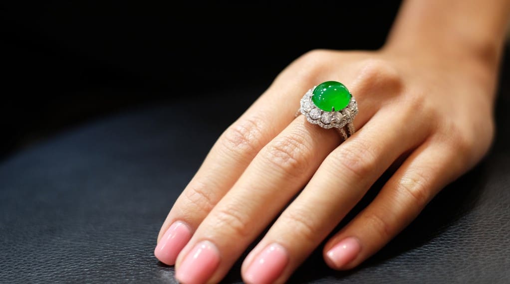 A woman's hand with a Jade ring