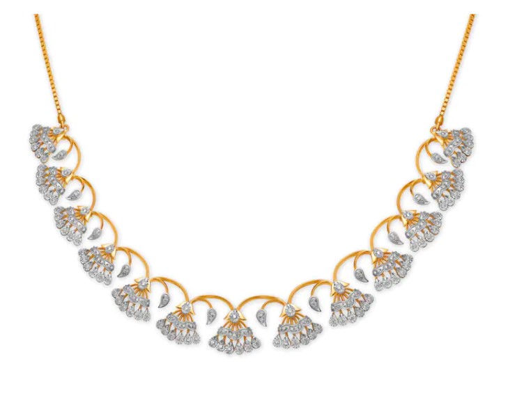 A gold chain with a floral bliss gold and diamond Necklace