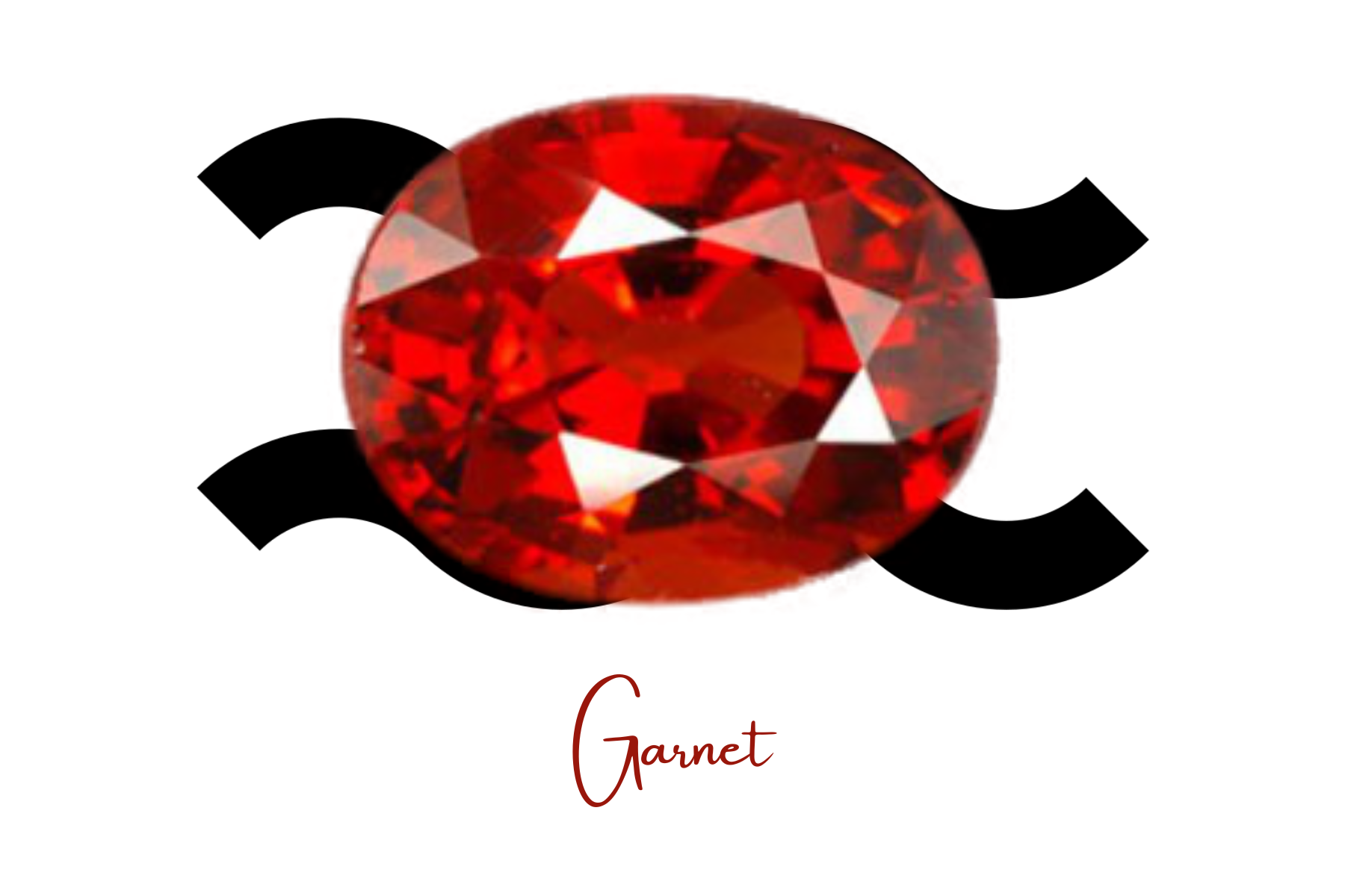 Oblong red garnet over the Aquarius sign