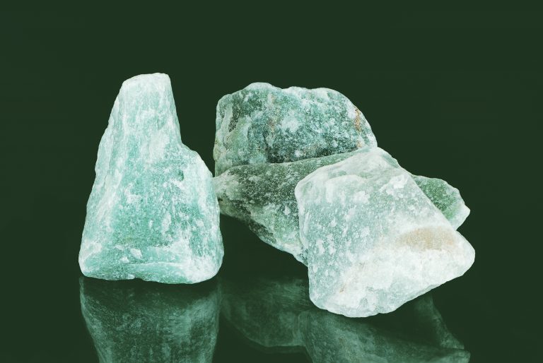 The four Aventurine stones with their glass reflections