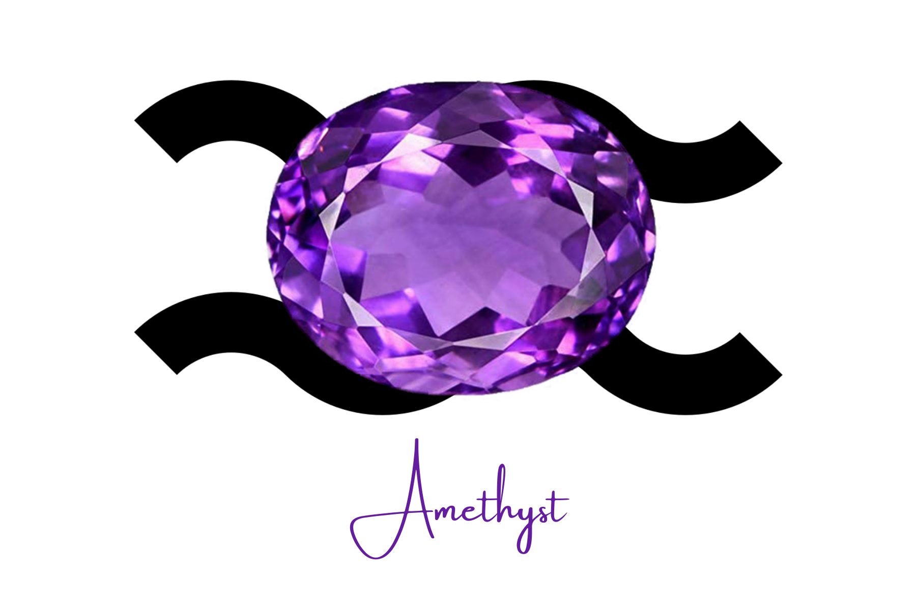 Oblong purple amethyst over the Aquarius sign