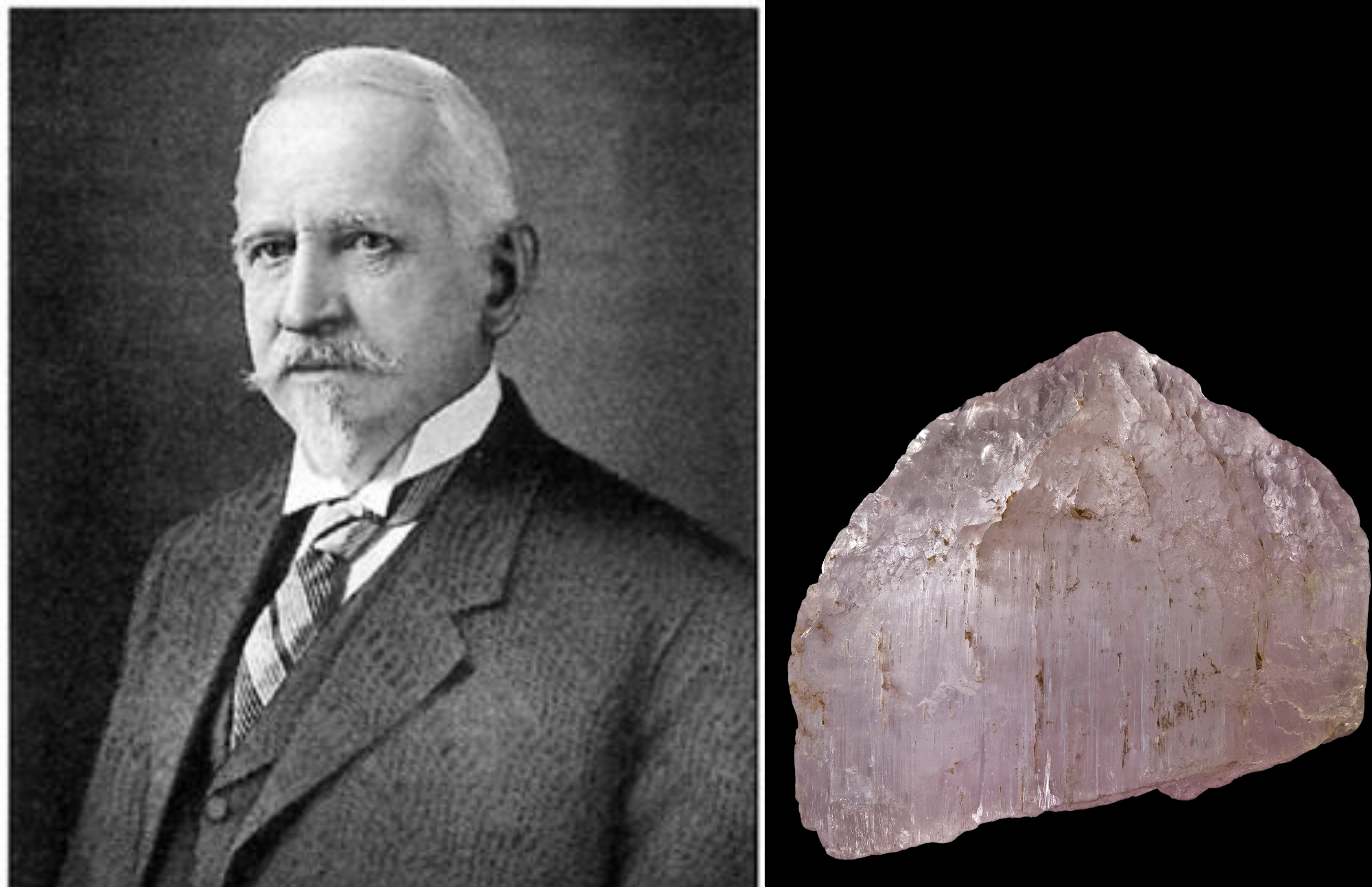 The photograph of George Frederick Kunz with his discovery of Kunzite, which is derived from his last name
