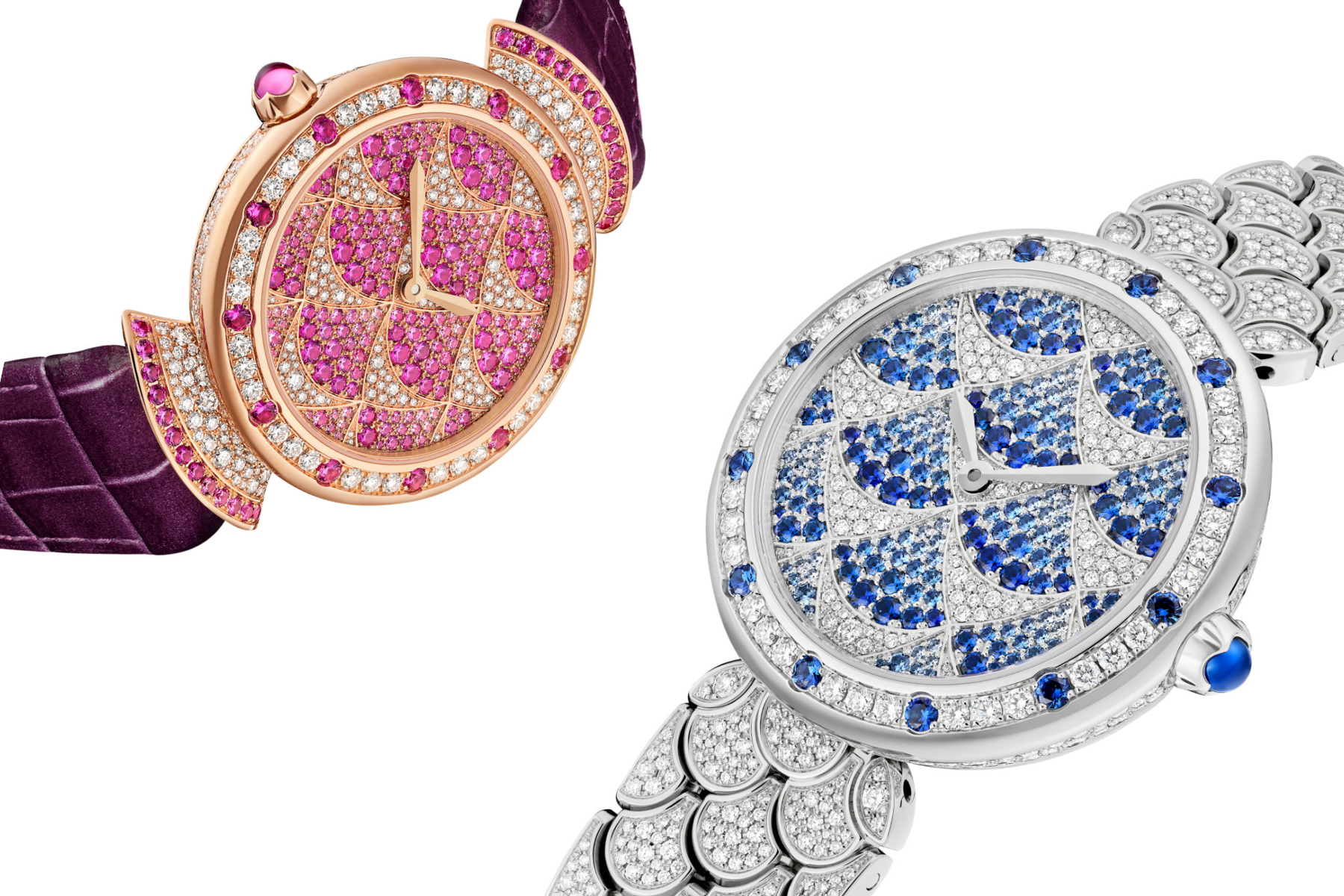 Divas' Dream Mosaica Pink Sapphire watch and a Divas' Dream Mosaica Blue Sapphire watch