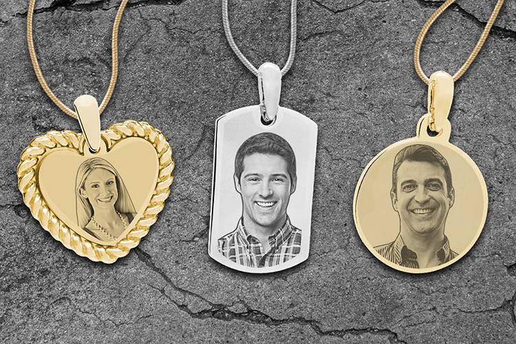 3 variations of Custom engraved photo pendant necklace
