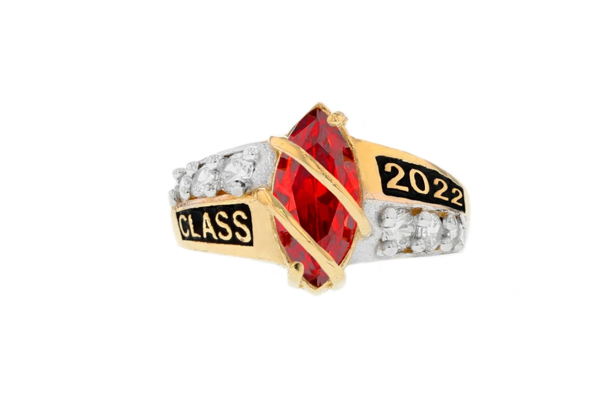 Marquise Simulated Garnet stone is set on top of a mesmerizing band