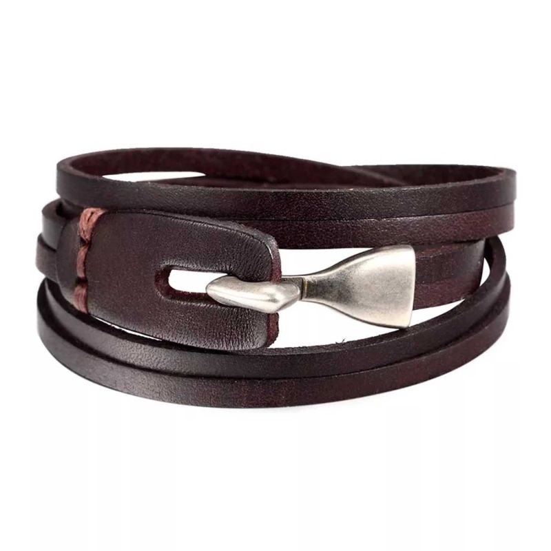 N'Damus London made bracelet has a multilayer leather with a metal hook feature