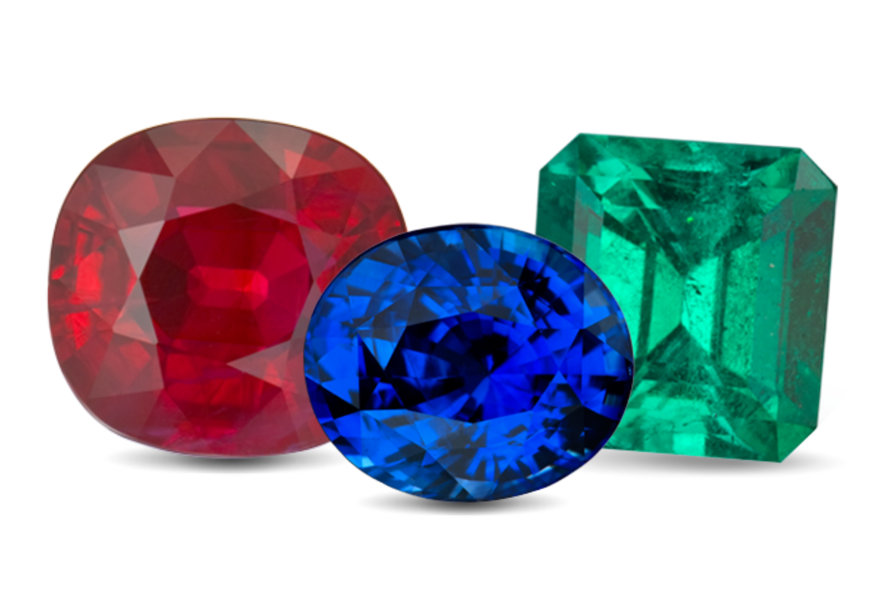 A cluster of ruby, sapphire, and emerald stones