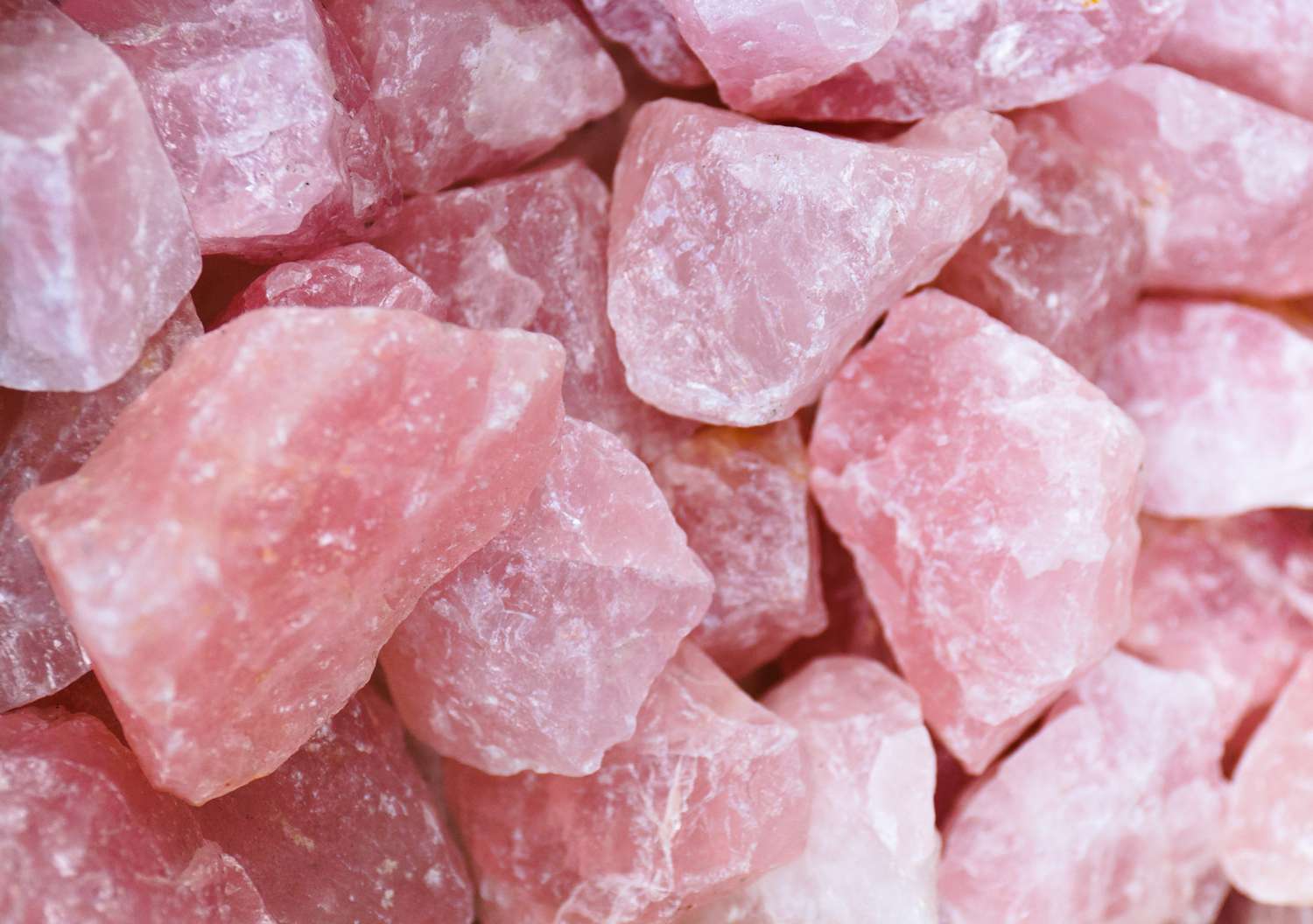 Chunks of raw rose quartz