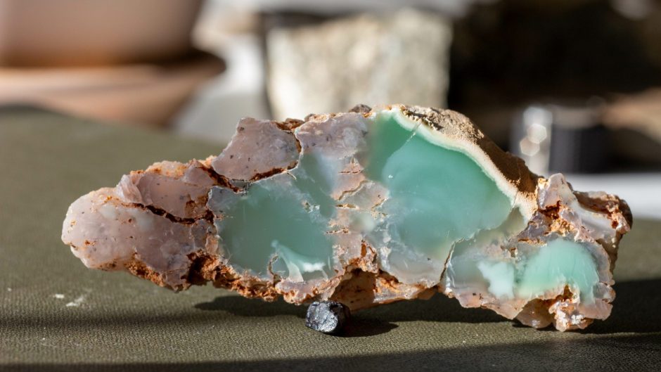 Raw Chrysoprase crystals inside its host rock
