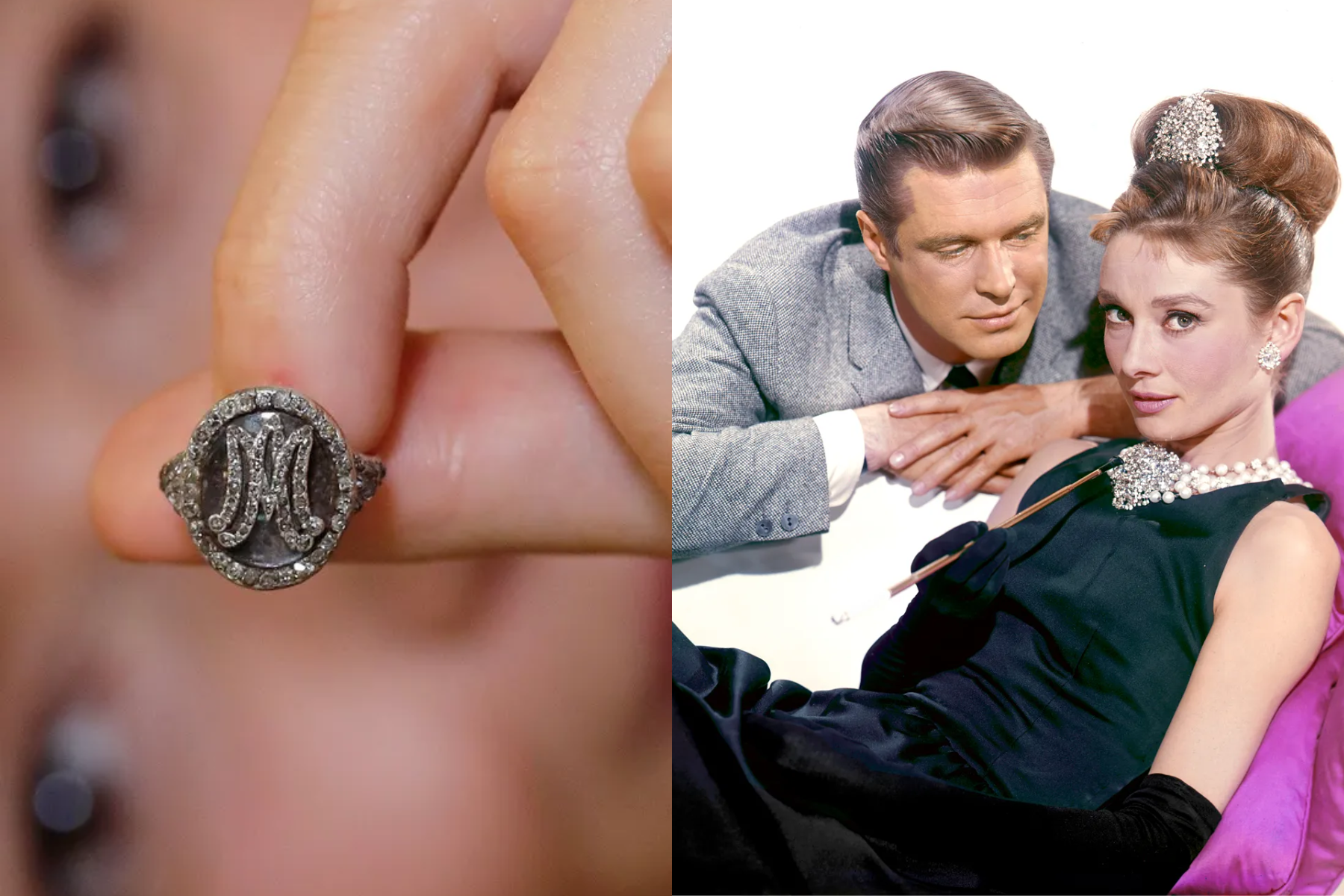 A tiny pinky ring, monogrammed in diamonds and The distinctive diamond, made famous by Audrey Hepburn in the publicity photos for the 1961 film Breakfast at Tiffany's, has a problematic past