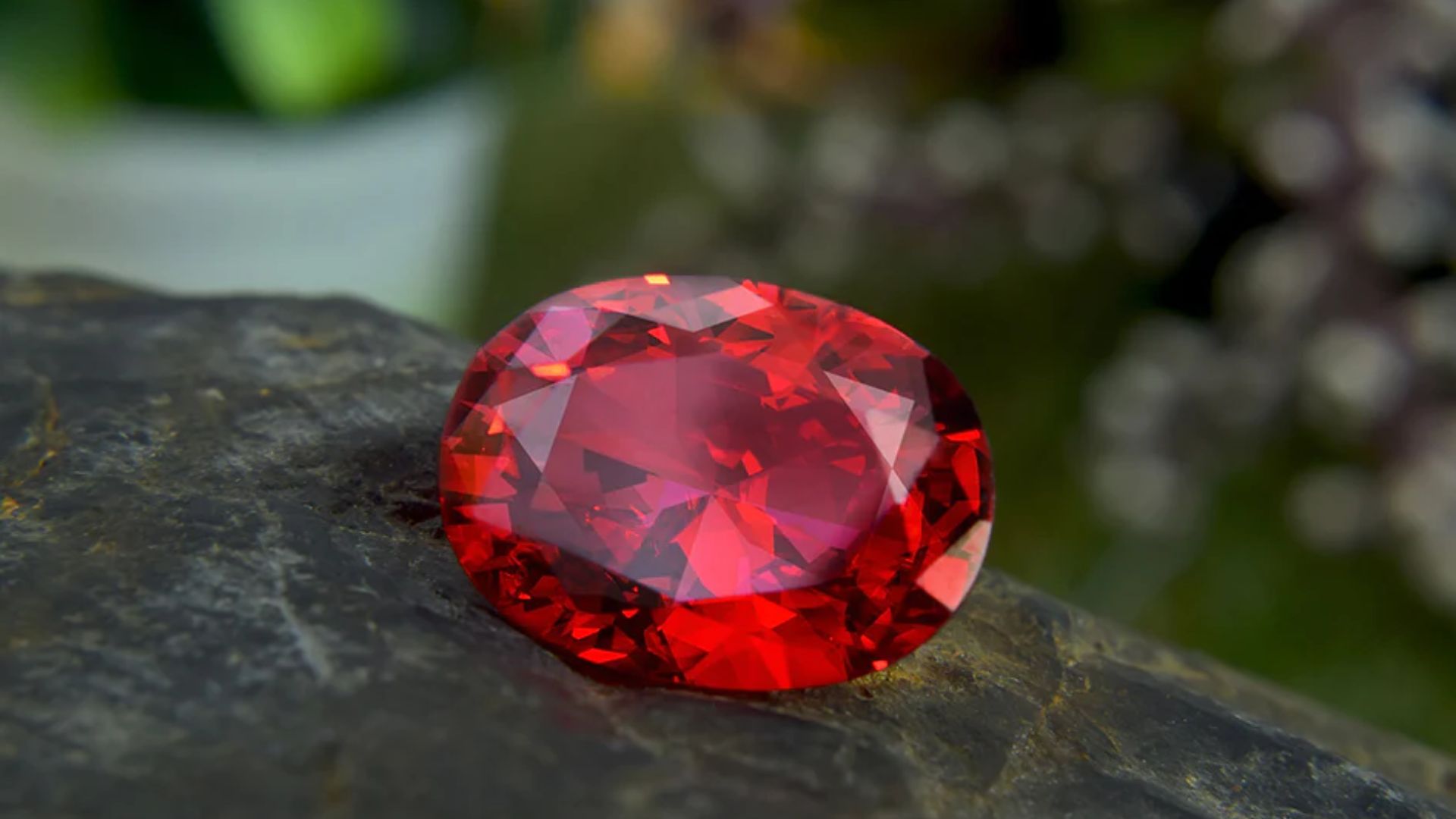 Red Gemstone On A Plain Rock
