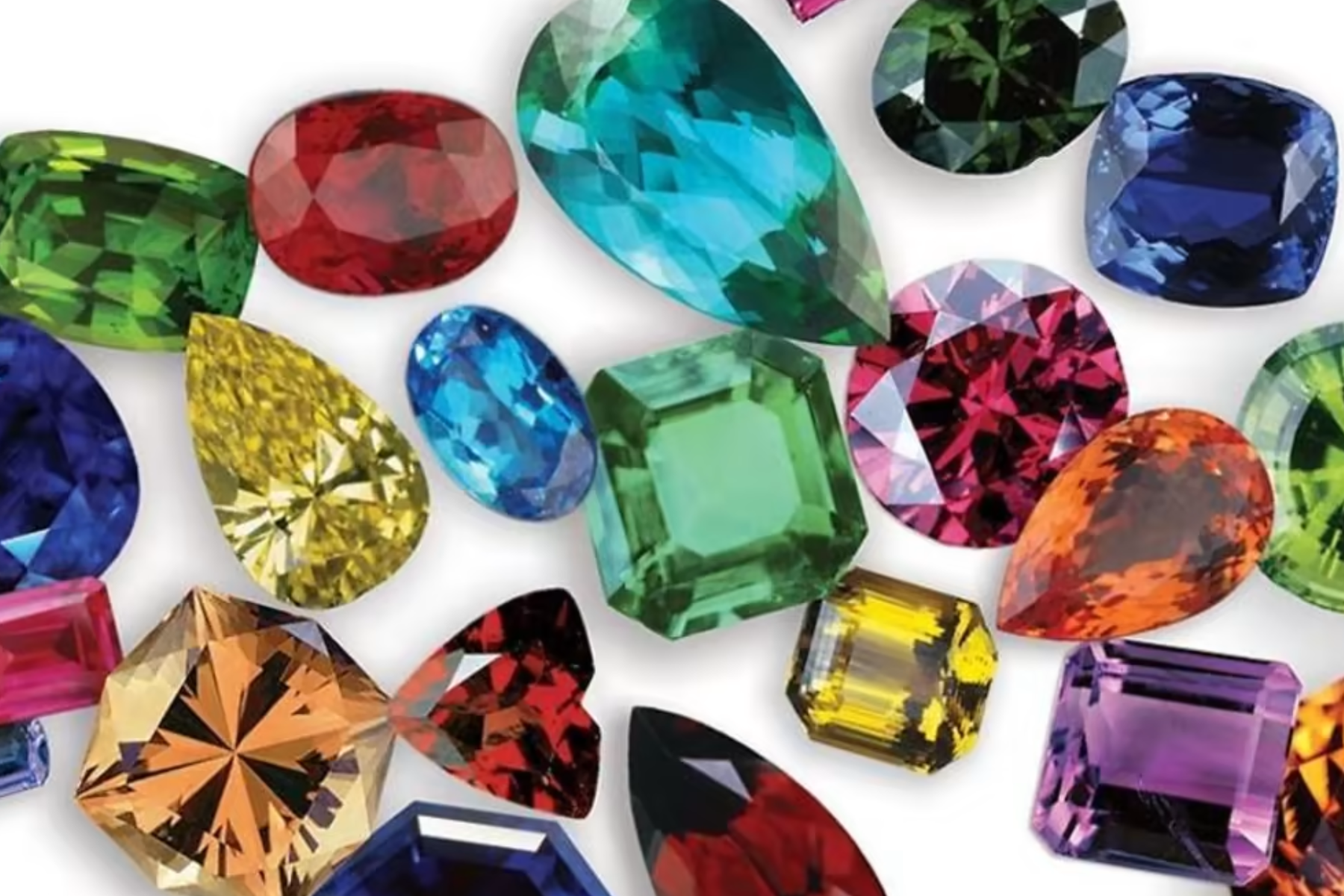 Colored gemstones of various sizes and shapes