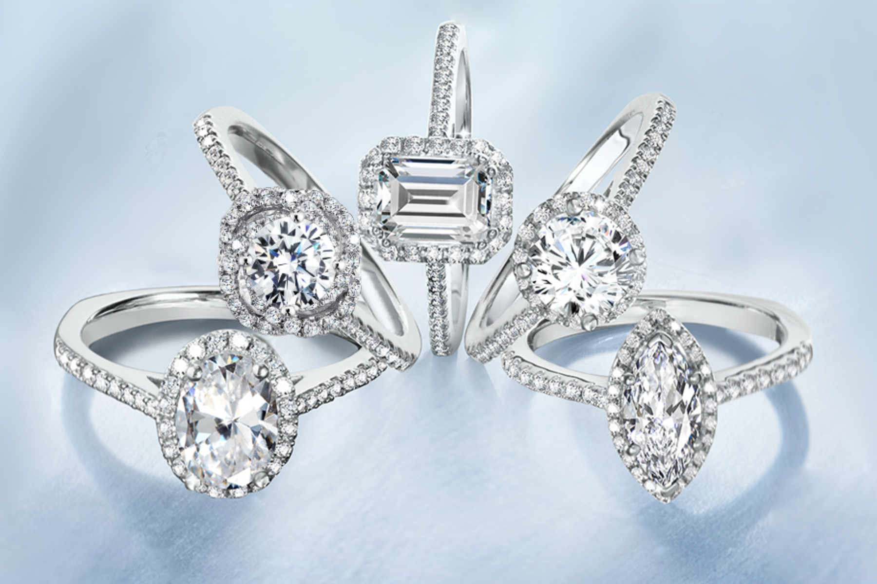 Five distinct diamond designs for classic halo rings