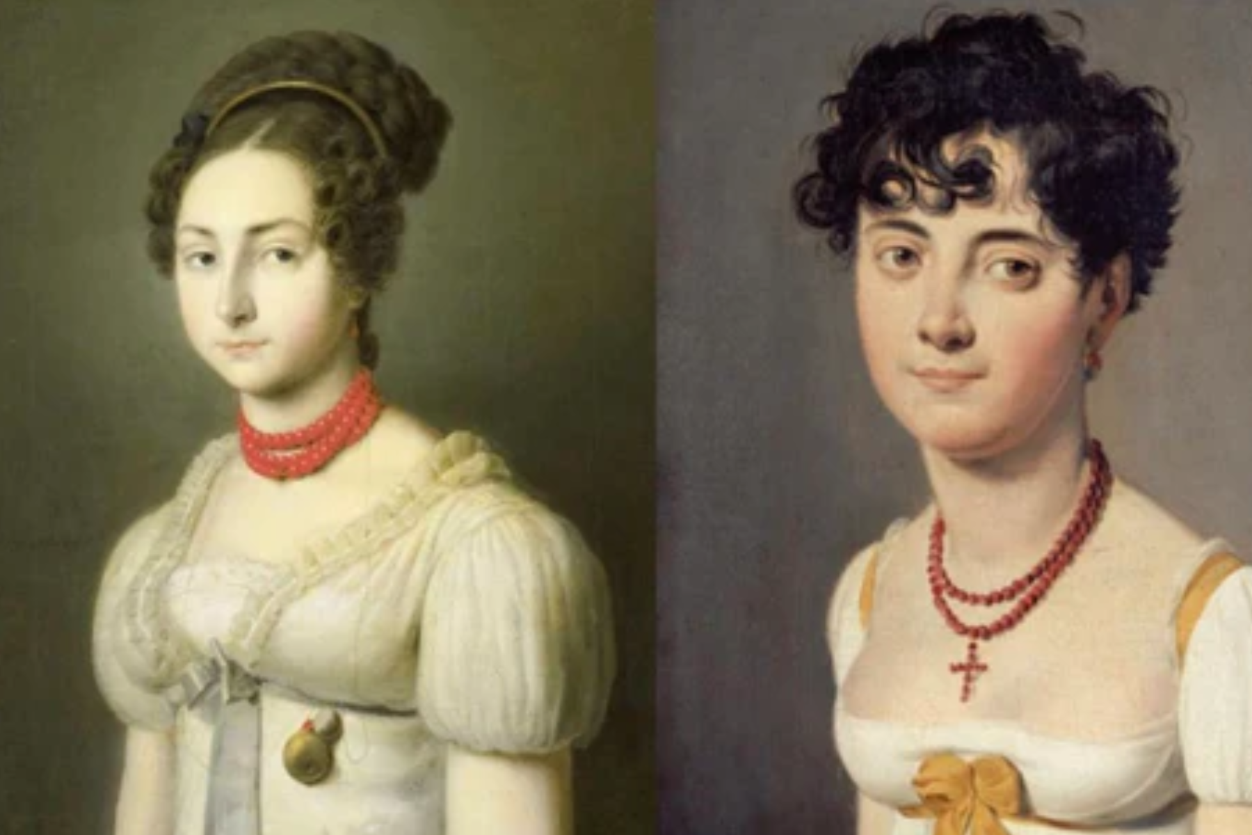 Two ancient-era portraits of women wearing chokers
