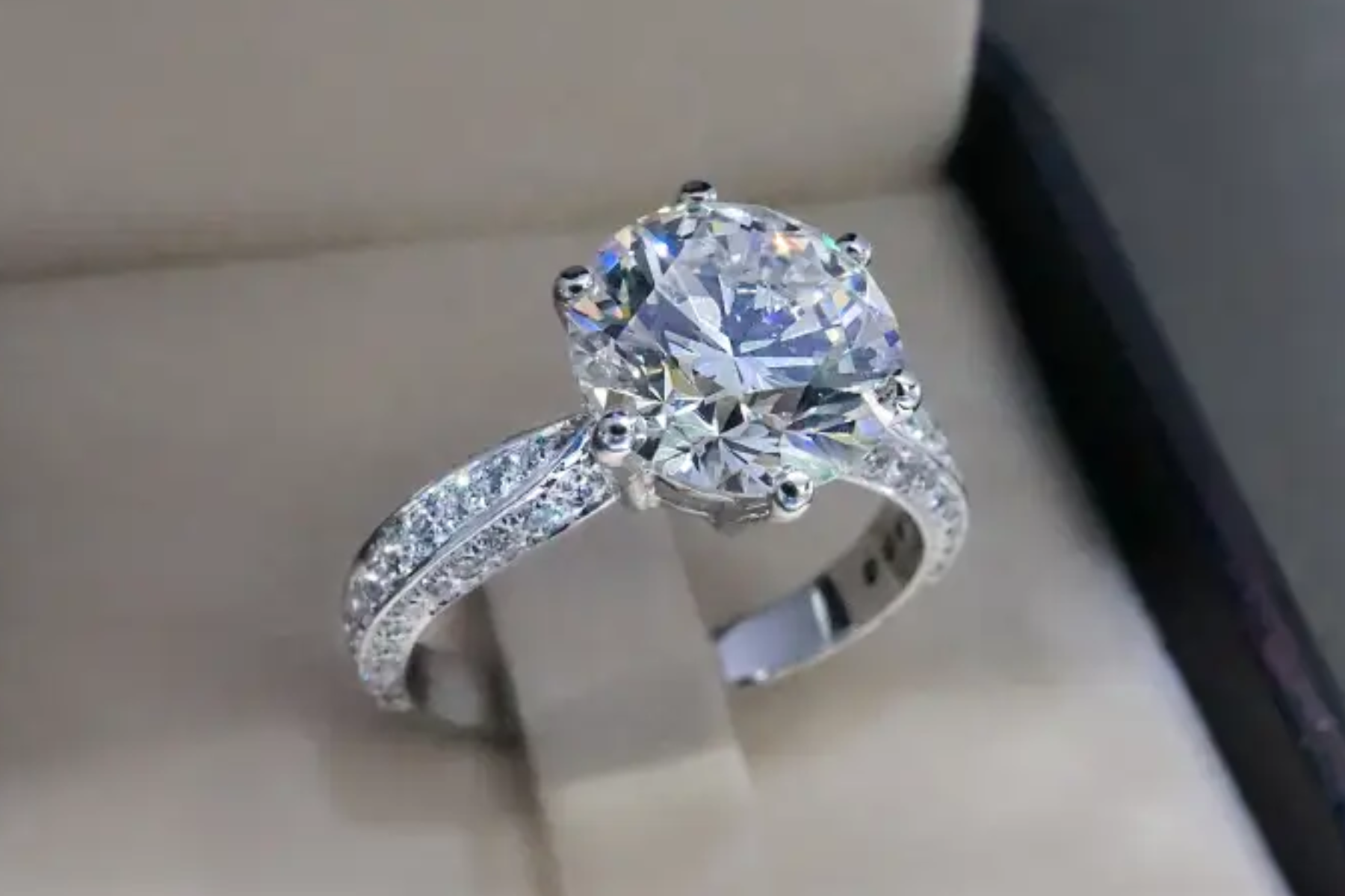 Diamond engagement rings attached into a box
