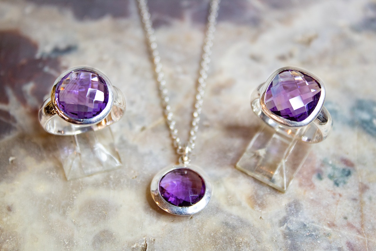Close-up of Jewelry with Amethyst Gemstones