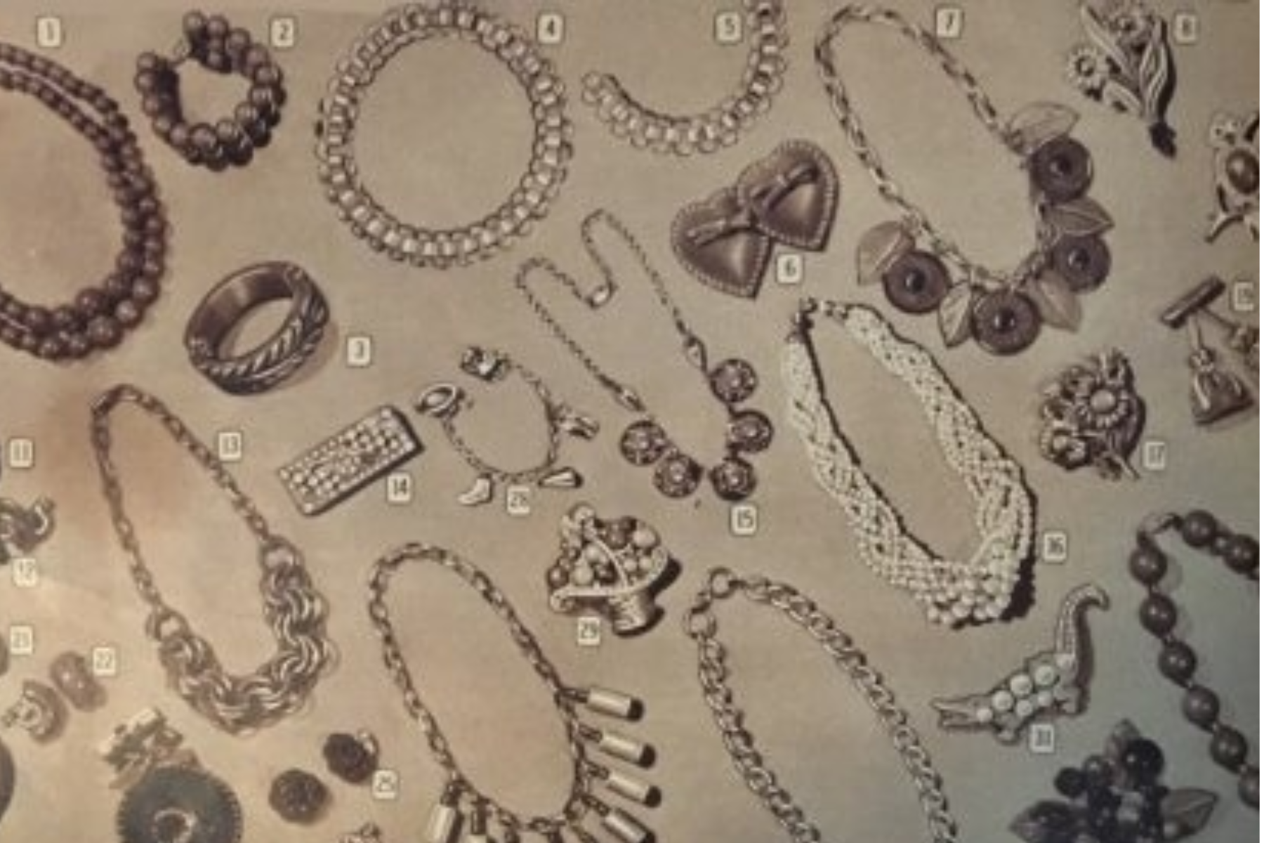 A collection of various vintage silver jewelry designs