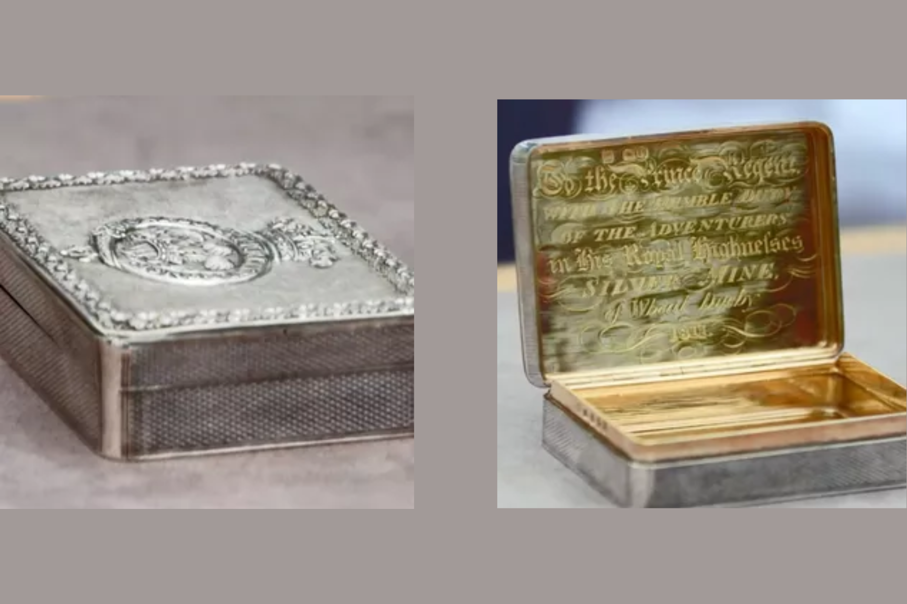 Silver and gold treasure chest bearing inscriptions