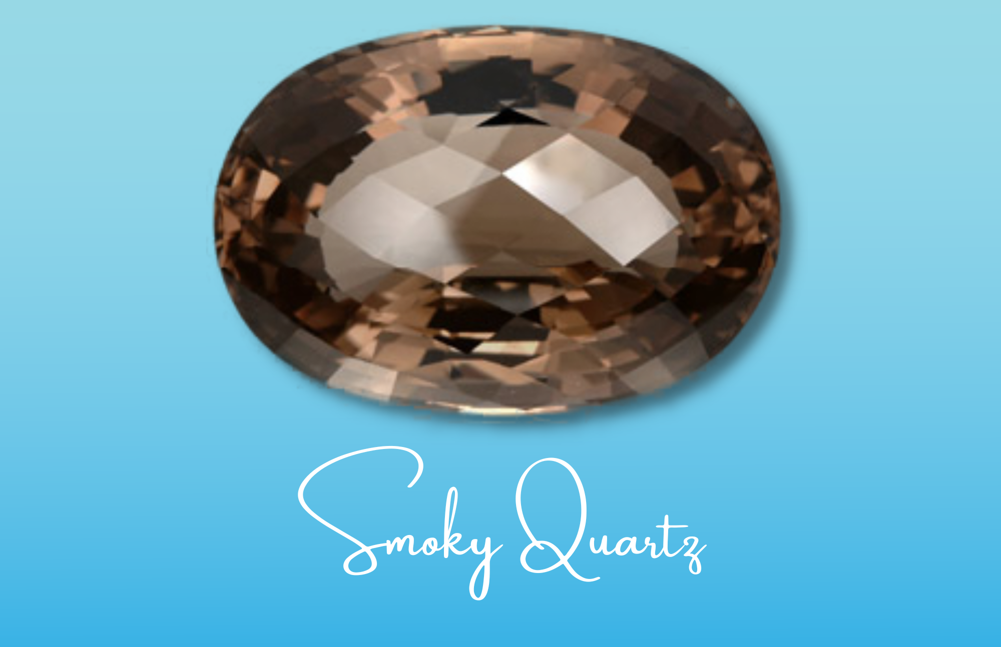 An oblong transparent black smoky quartz