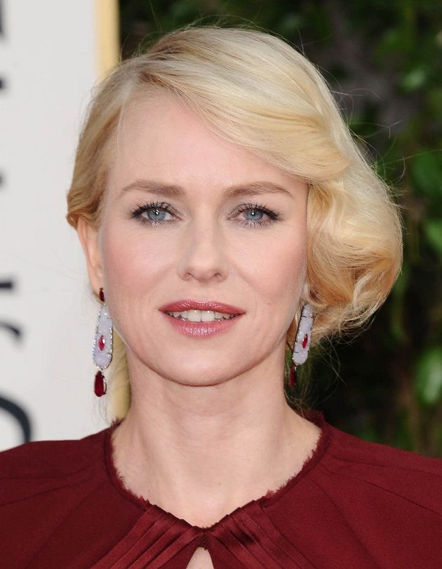 Naomi Watts in red dress and star ruby earrings