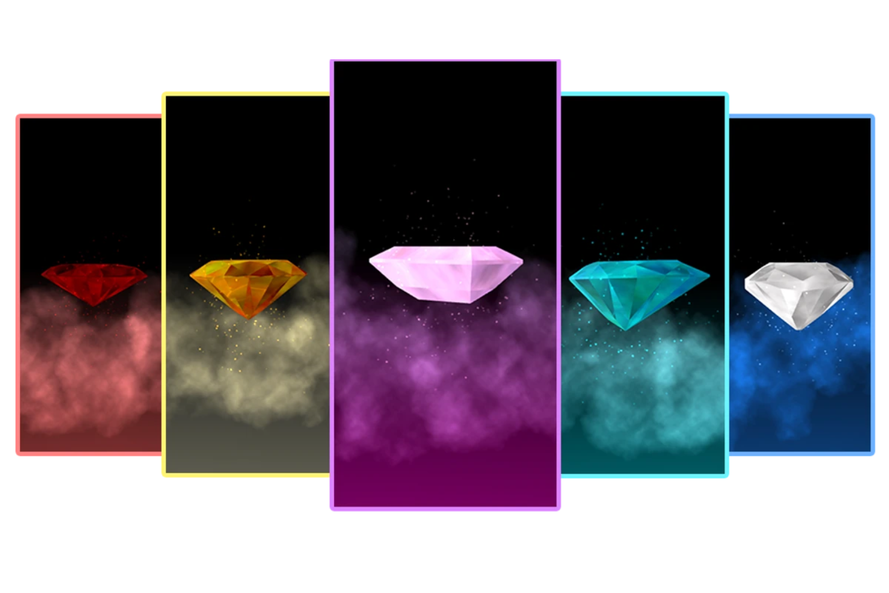 Five gemstones of different colors