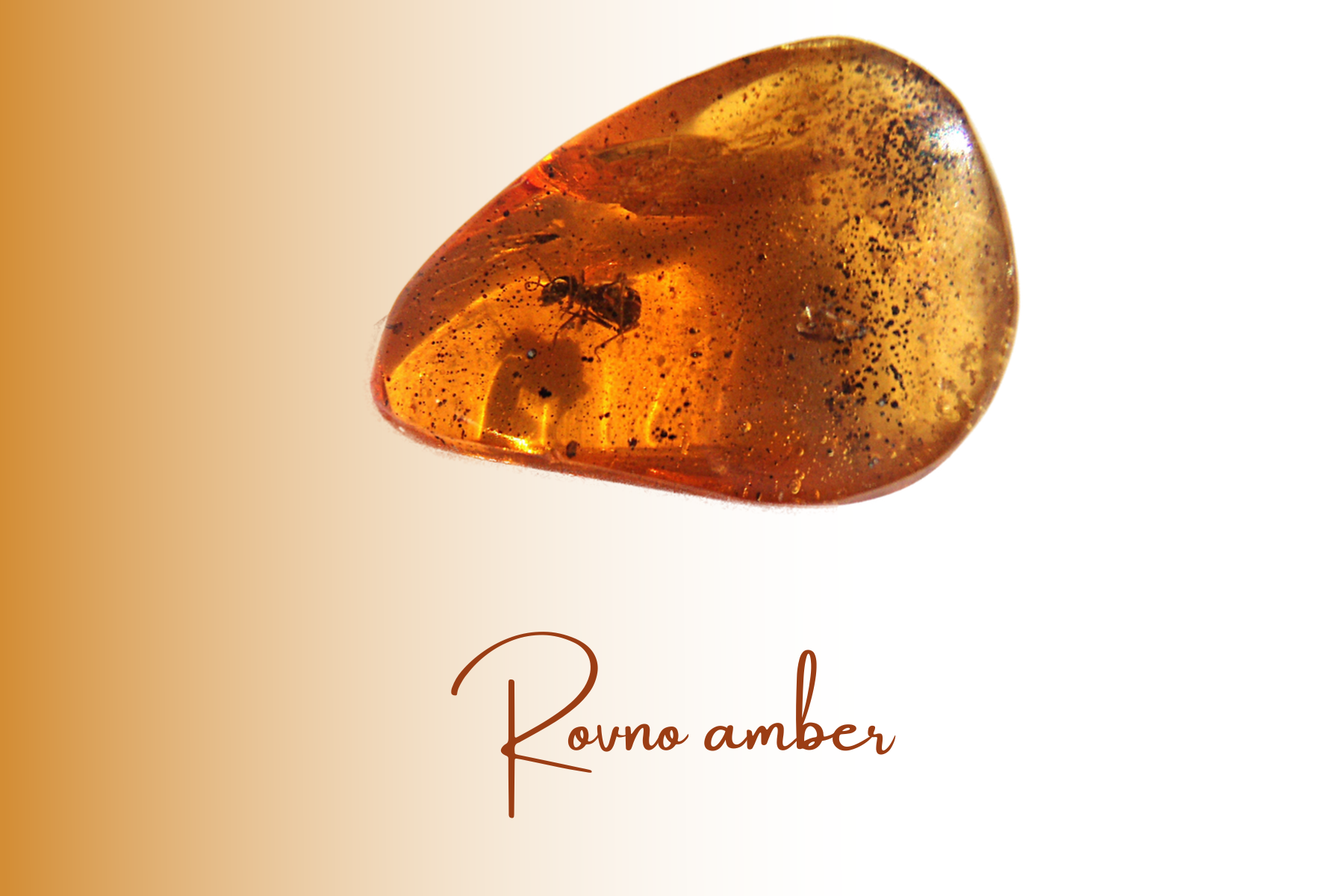 Triangular yellow-orange Rovno amber with insect inside