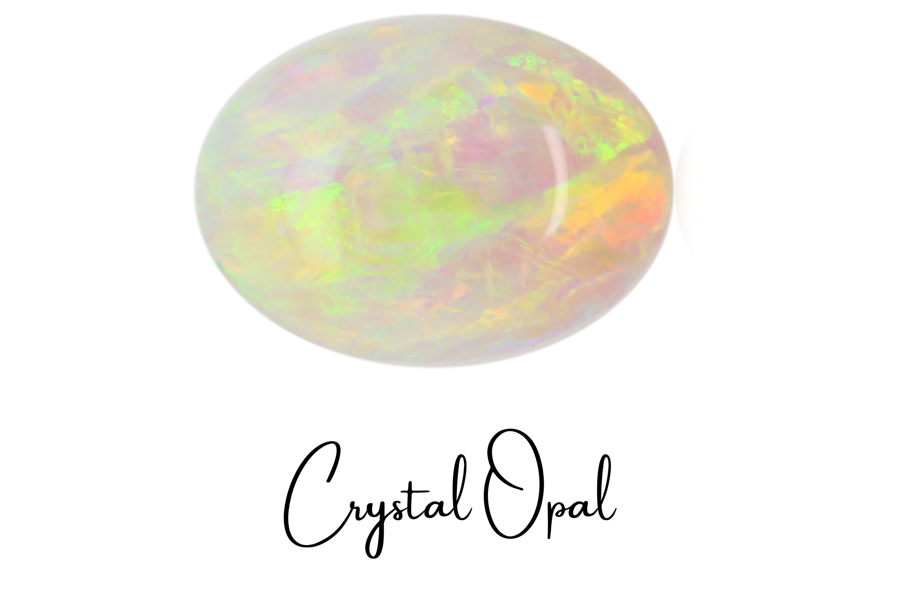 An oblong crystal opal with different colors of refraction