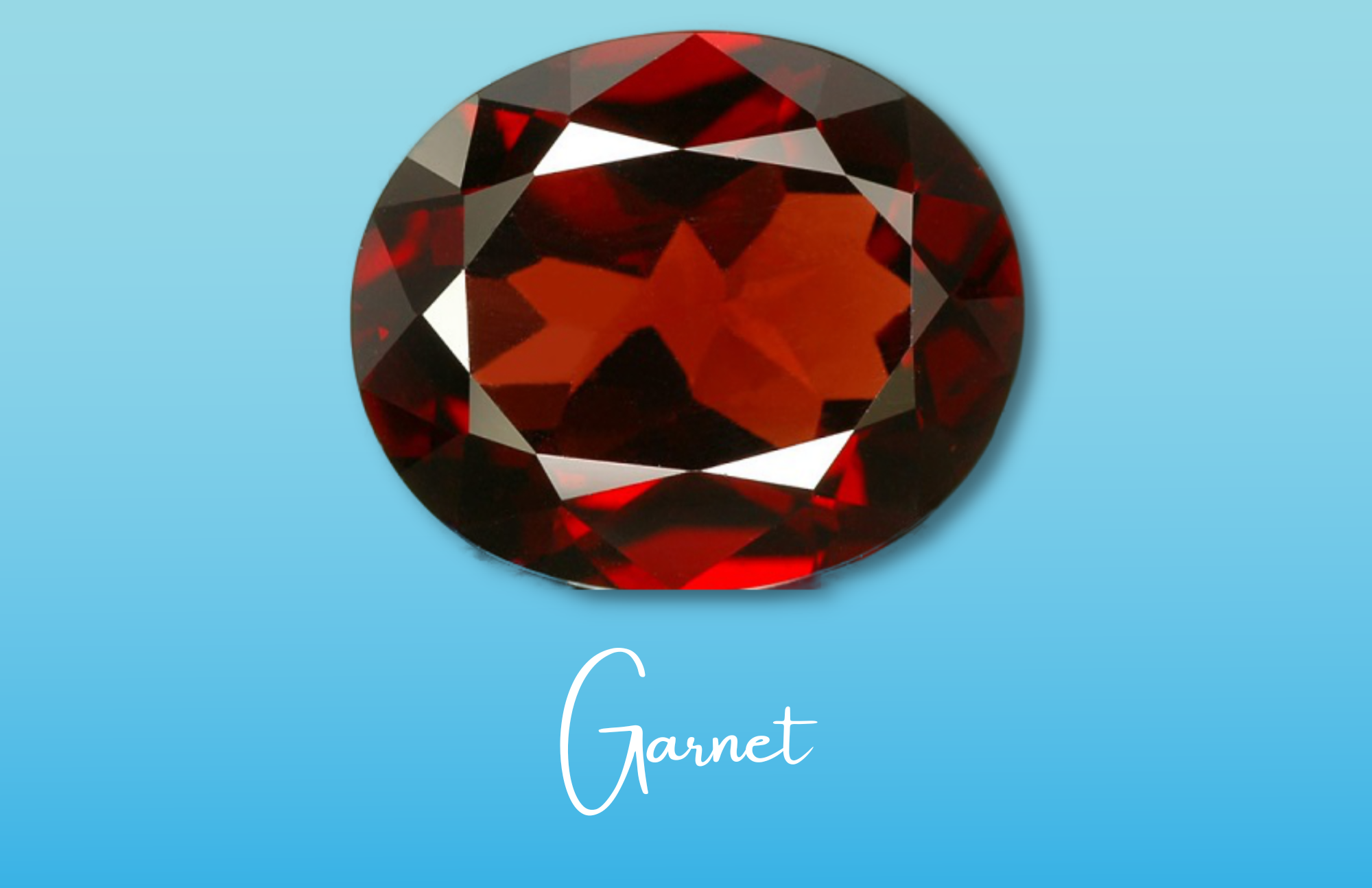 An oblong deep red garnet stone