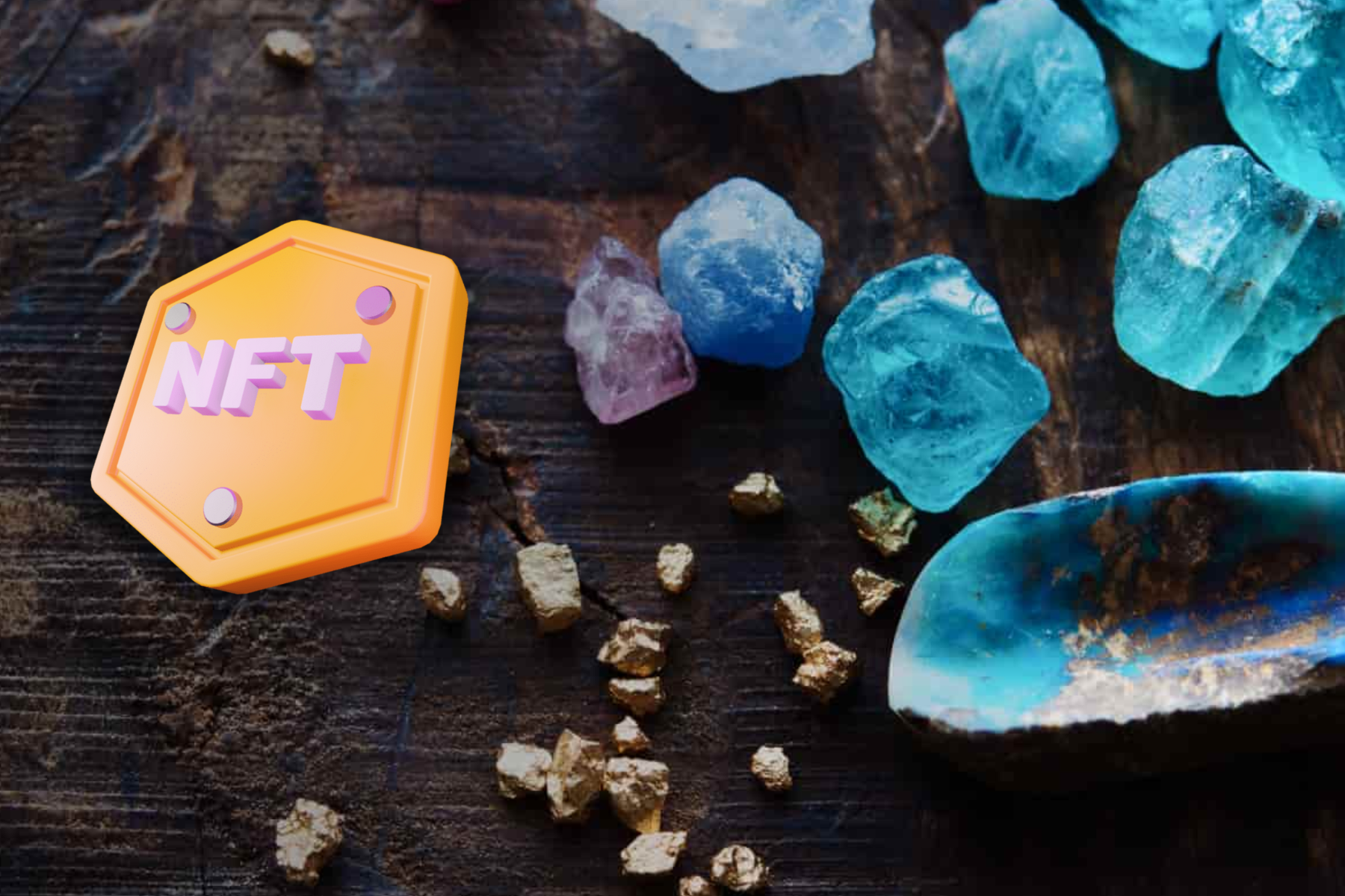 A NFT logo next to precious stones