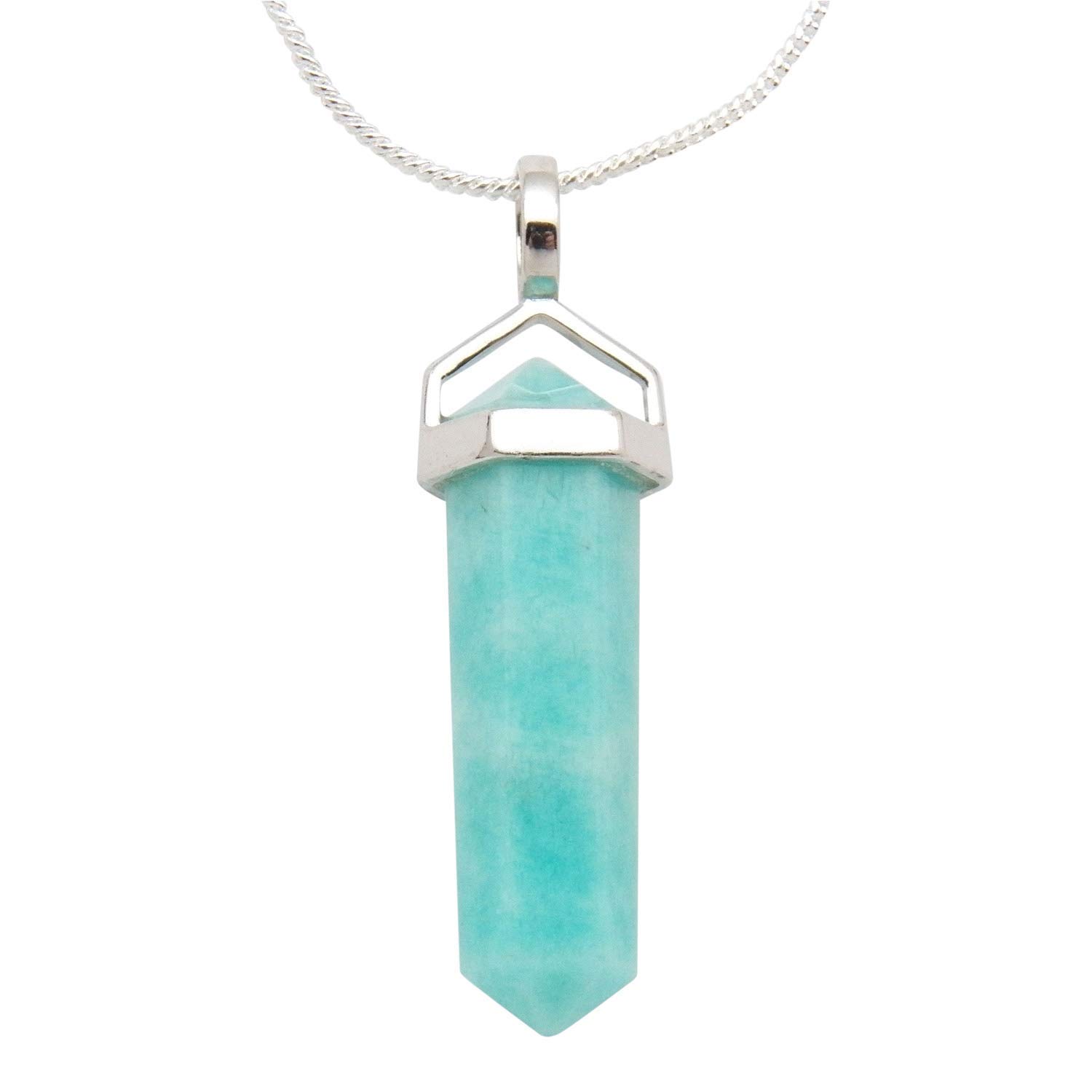 Amazonite crystal point pendant with a sterling silver bail