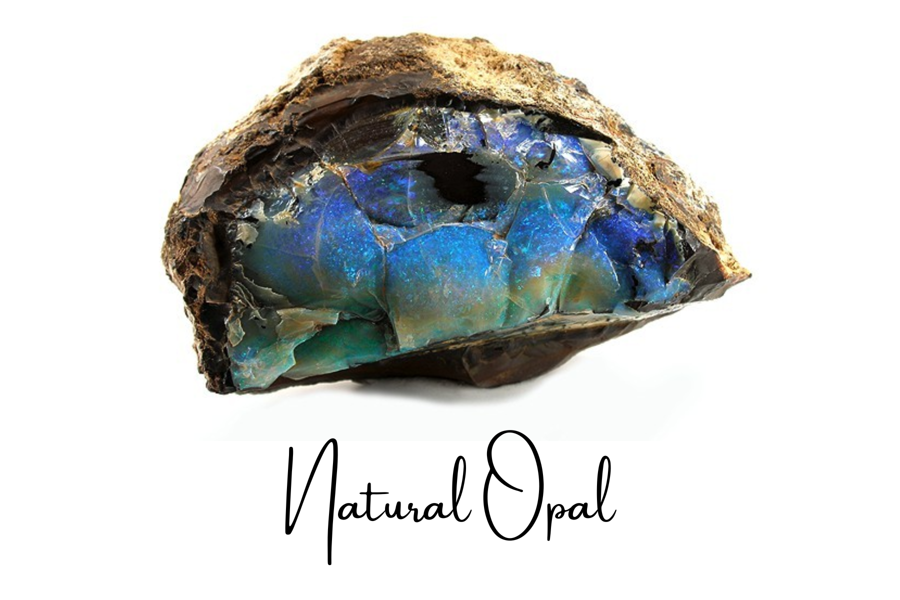  A blue opal stone that is still coneted on its host rock