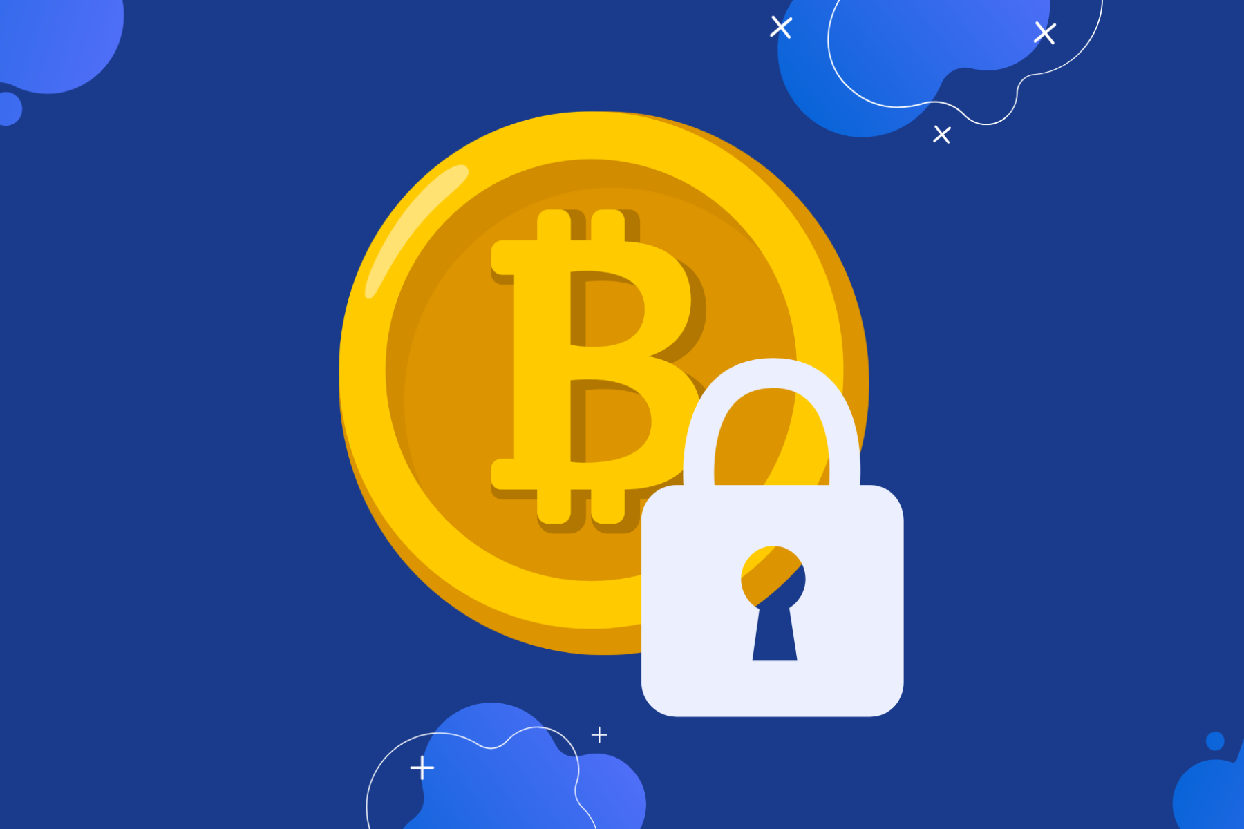 A Bitcoin with a security padlock