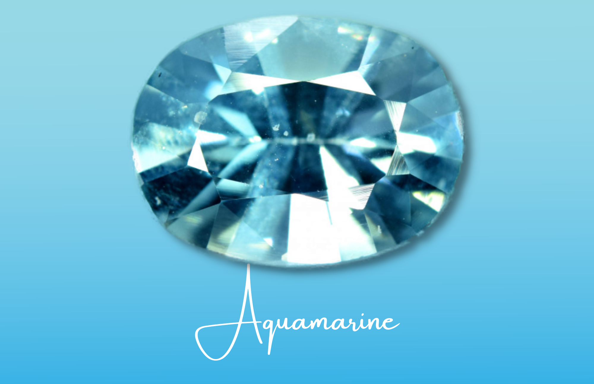 An oblong sky blue aquamarine stone