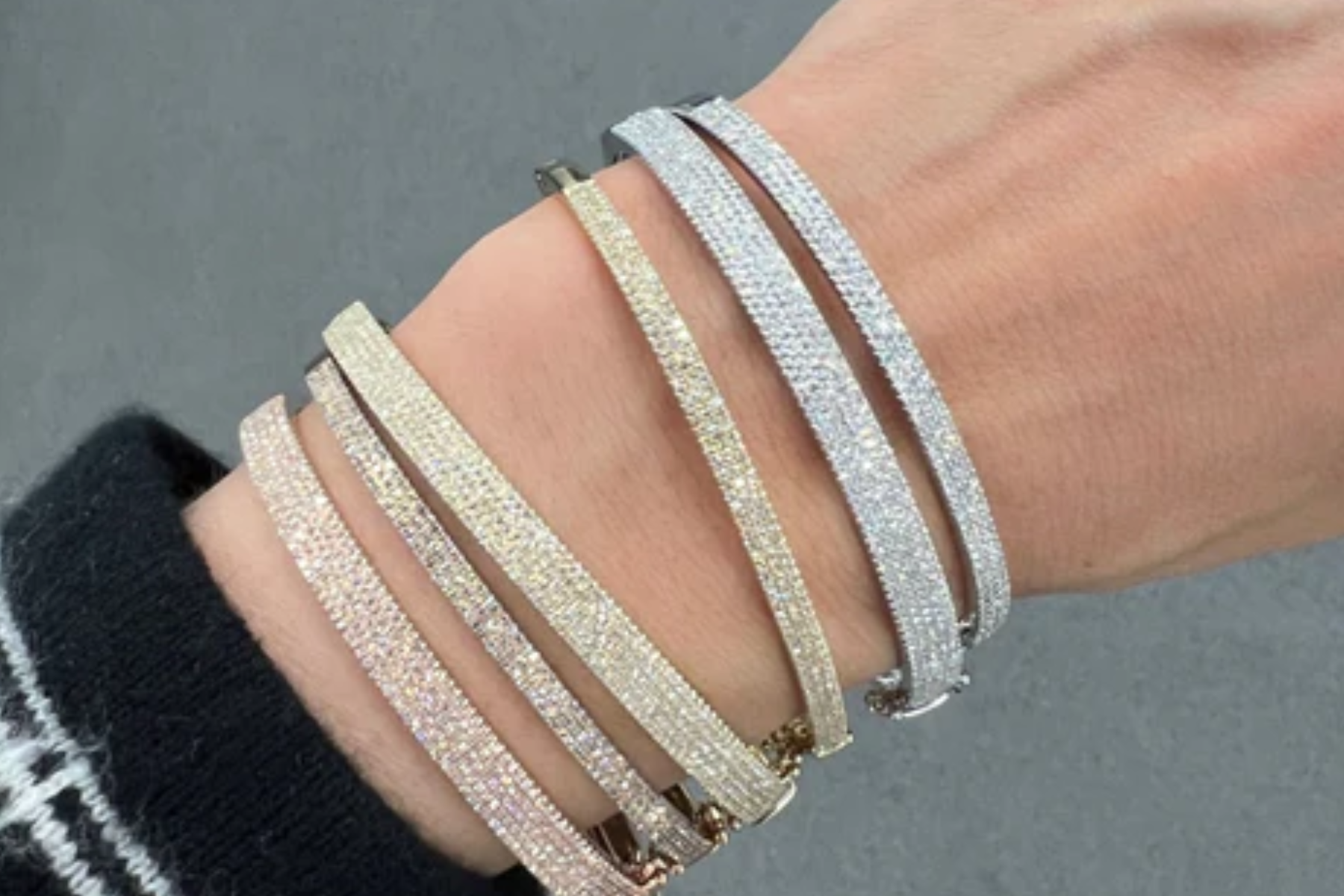 Bangle bracelets on a woman's wrist