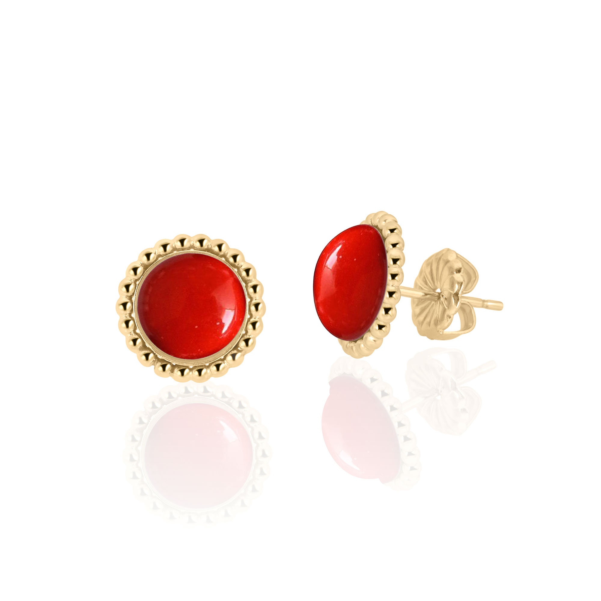 Red Coral Earrings Studs in 14K Gold Filled Red Coral
