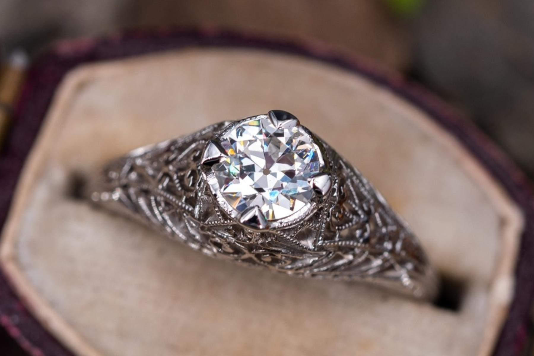 A vintage platinum engagement ring