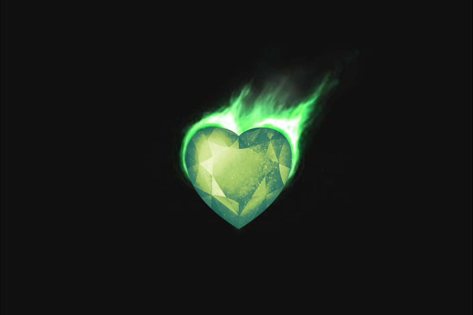A heart-shaped green emerald with a green fire