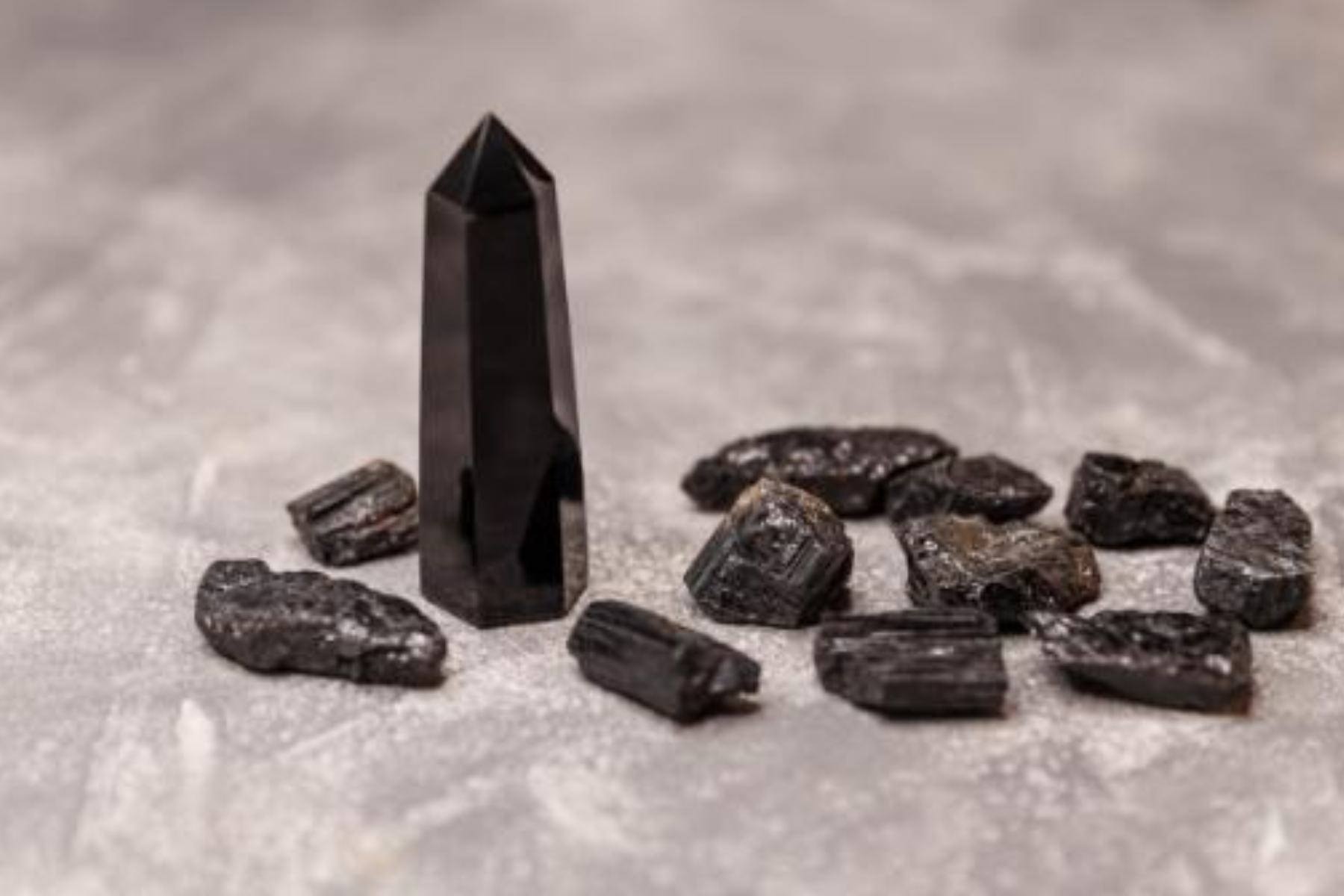 A group of black gemstones